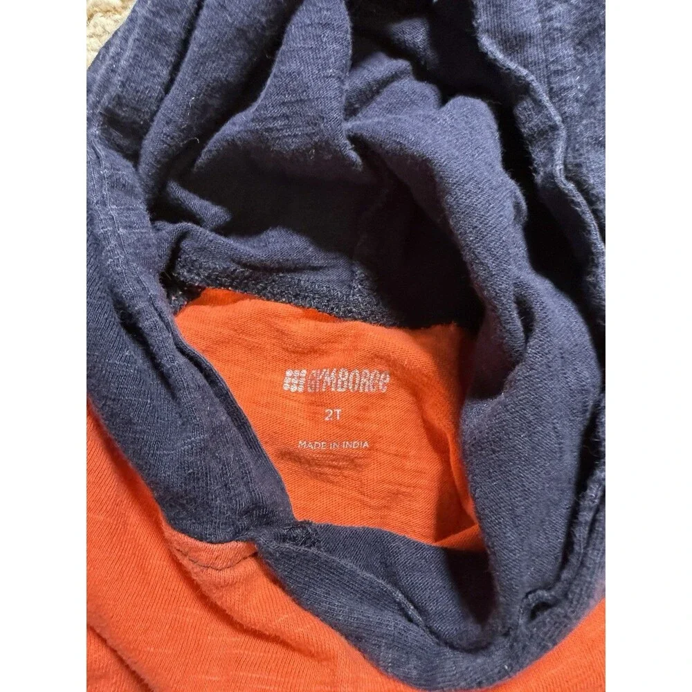 Gymboree Toddler Boys Orange Navy Hooded Long Sleeve Shirt Size 2T Casual